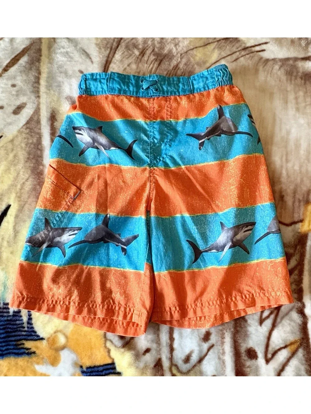 Lot of 2 Boys Shark Swim Trunks Size Medium 8 OP & Wonder Nation Mesh Lined